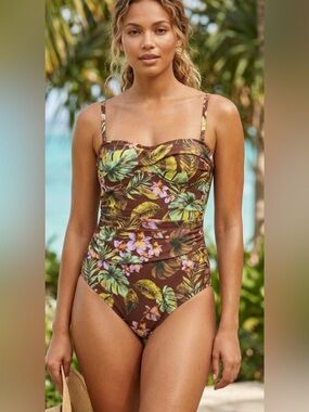 Shade & Shore Brown Tropical Floral One-Piece Swimsuit